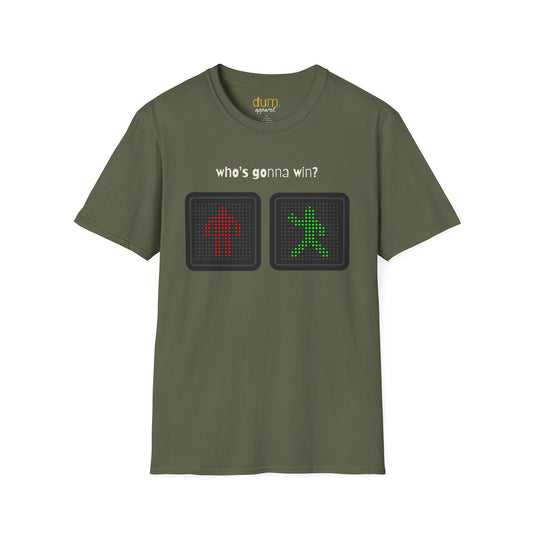 Traffic Light T-Shirt — "Who's Gonna Win?" Pedestrian vs Car Graphic Tee