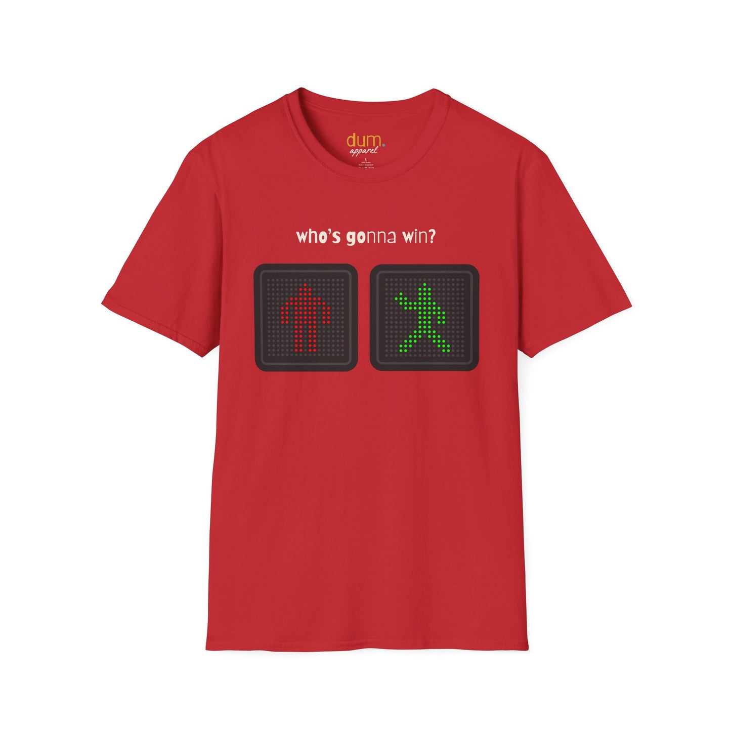 Traffic Light T-Shirt — "Who's Gonna Win?" Pedestrian vs Car Graphic Tee