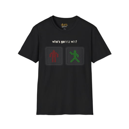 Traffic Light T-Shirt — "Who's Gonna Win?" Pedestrian vs Car Graphic Tee